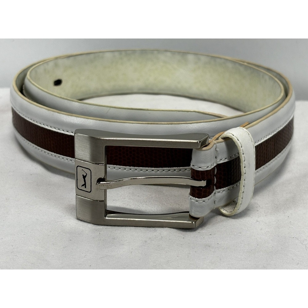Men's PGA Tour Leather Belt 36 Brown White